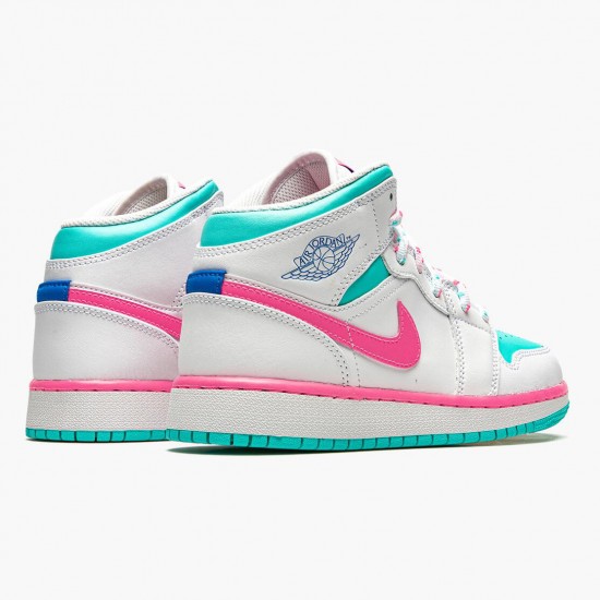 Air Jordan 1 Mid Digital Růžový Dámské Bílý/Digital Růžový-Aurora Gree 555112 102 AJ1 Jordánské boty