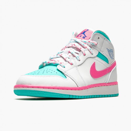 Air Jordan 1 Mid Digital Růžový Dámské Bílý/Digital Růžový-Aurora Gree 555112 102 AJ1 Jordánské boty