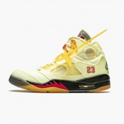 OFF-WHITE x Air Jordan 5 Retro "Sail" Pánské Sail/Fire Červené-Muslin-Černá DH8565 100 AJ5 Jordánské boty