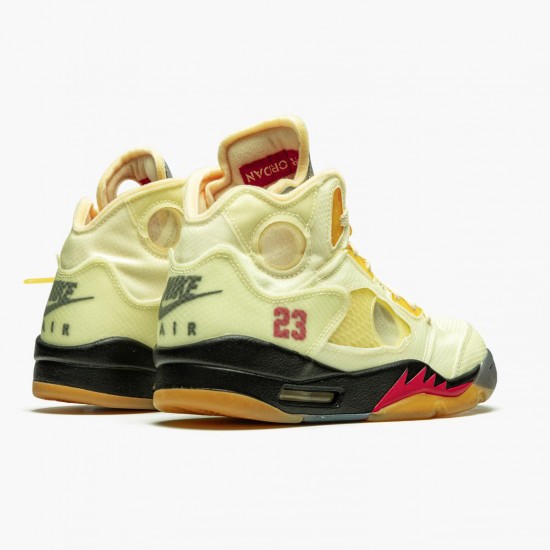 OFF-WHITE x Air Jordan 5 Retro Sail Pánské Sail/Fire Červené-Muslin-Černá DH8565 100 AJ5 Jordánské boty